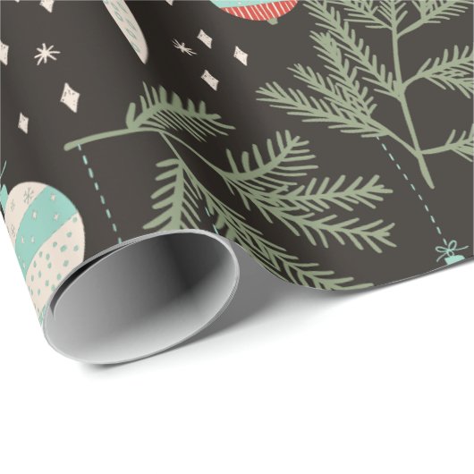 Vintage-kerstOrnamenten zwart gevild Cadeaupapier (Rol Hoek)