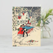 Vintage kerstpaar bij Cottage Feestdagenkaart (Staand voorkant)