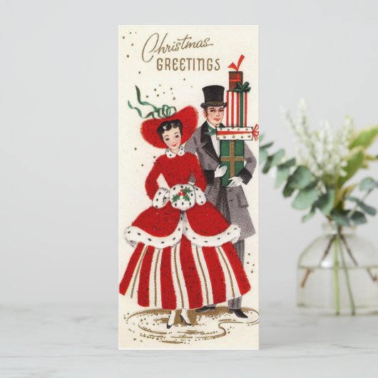 Vintage-kerstpaar Feestdagenkaart (Staand voorkant)