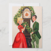Vintage kerstpaar op de klok feestdagenkaart (Voorkant)
