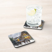 Vintage kerstpaard Carriage Winter Scene Bier Onderzetter (Rechterzijde)