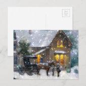 Vintage kerstpaard Carriage Winter Scene Feestdagenkaart (Voorkant / Achterkant)