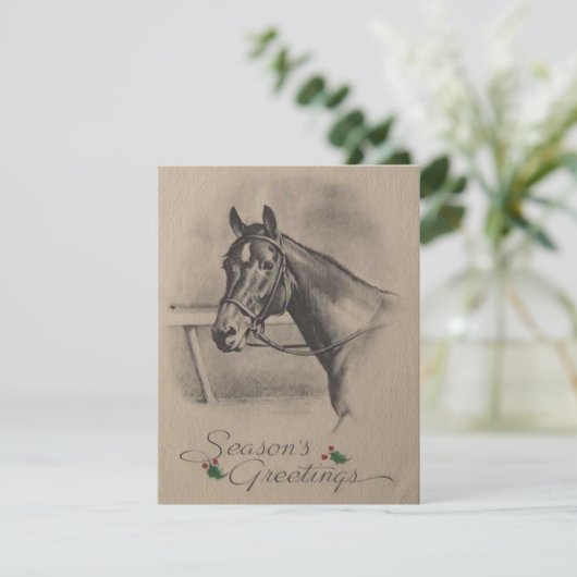 Vintage kerstpaard Seizoengroet Feestdagenkaart (Staand voorkant)