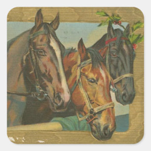 Vintage-kerstpaarden Vierkante Sticker