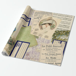 Vintage kerstpapier voor Briefkaart-collage Cadeaupapier