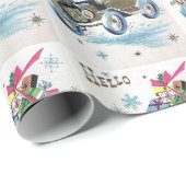 Vintage kerstparen rijden met cadeaus cadeaupapier (Rol Hoek)