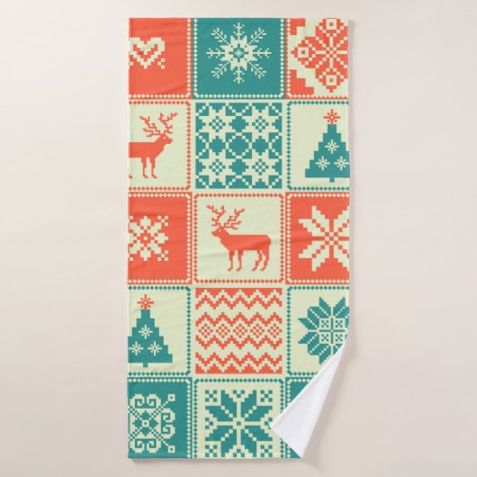 Vintage kerstpatchwork naadloos. Verhandeling Badhanddoek (Badhanddoek)