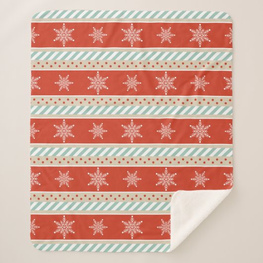 Vintage-kerstpatronen met rode mint-Snowflakes Sherpa Deken (Voorkant)