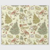 Vintage-kerstpatroon Cadeaupapier (Vlak)