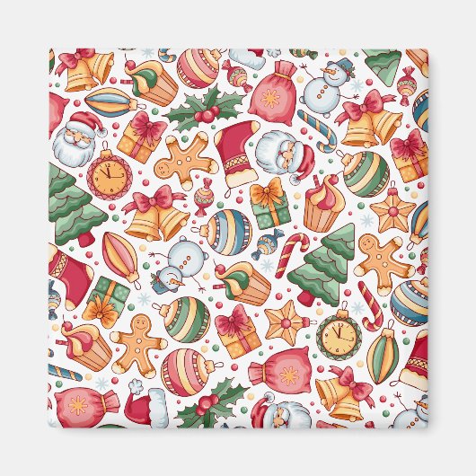 Vintage-kerstpatroon, gelukkig nieuwjaar magneet (Voorkant)