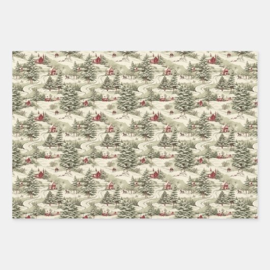 Vintage-kerstpatroon Inpakpapier Vel (Voorkant 3)