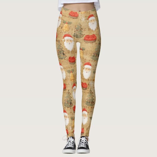 Vintage kerstpatroon met kerstman leggings (Voorkant)