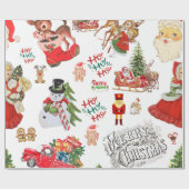 Vintage kerstpatroon op wit | cadeaupapier (Vlak)