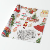 Vintage kerstpatroon op wit | cadeaupapier (Uitgerold)