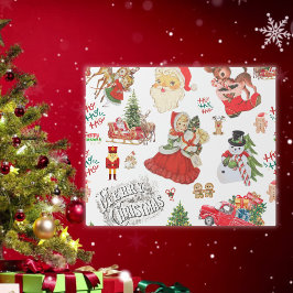 Vintage kerstpatroon op wit | cadeaupapier