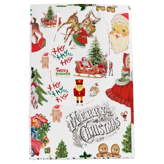 Vintage kerstpatroon op wit | medium cadeauzakje (Voorkant)