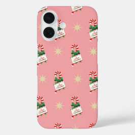 Vintage-kerstpatroon, snoeprietjes met roze iPhone 16 hoesje