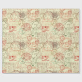 Vintage kerstpatrooncadeaubonnen cadeaupapier (Vlak)