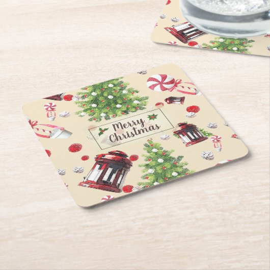 Vintage-kerstpatroonpatroon Kartonnen Onderzetters (Schuin)