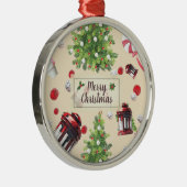 Vintage-kerstpatroonpatroon Metalen Ornament (Rechts)