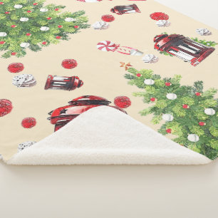 Vintage-kerstpatroonpatroon Sherpa Deken