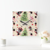 Vintage-kerstpatroonpatroon Vierkante Klok (Huis)