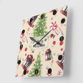 Vintage-kerstpatroonpatroon Vierkante Klok (Hoek)