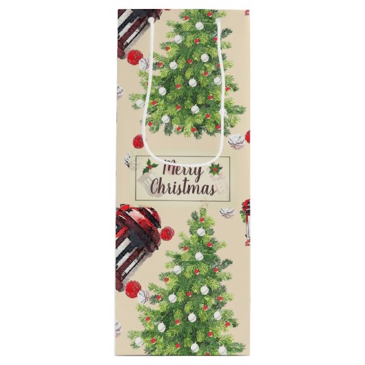 Vintage-kerstpatroonpatroon Wijn Cadeautas (Voorkant)