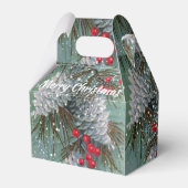 Vintage kerstpine bevat sneeuwrode bessen bedankdoosjes (Voorkant Zijde)