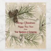 Vintage Kerstpine Cones en Snowflakes Rustisch Wijn Etiket (Enkel label)