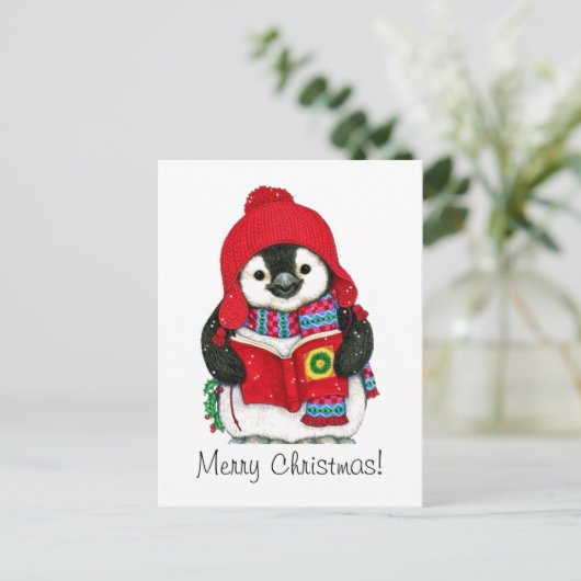 Vintage kerstpinguïn feestdagenkaart (Staand voorkant)