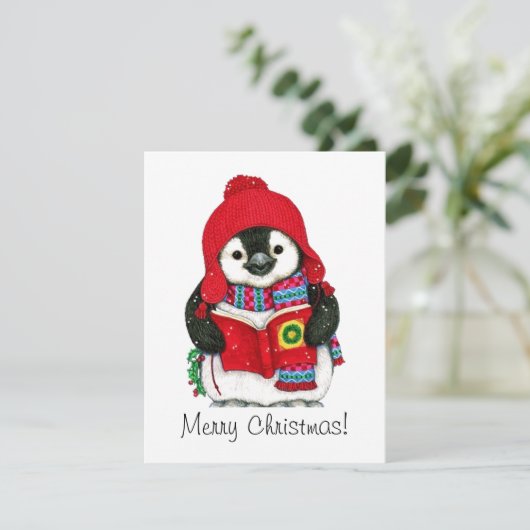 Vintage kerstpinguïn feestdagenkaart (Staand voorkant)