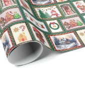 Vintage Kerstpost Stamp schattig Cadeaupapier (Rol Hoek)