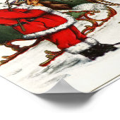 Vintage-kerstPoster — Kerstman en rendier Poster (Hoek)