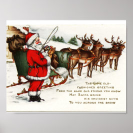 Vintage-kerstPoster — Kerstman en rendier Poster