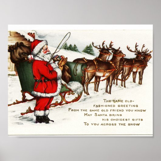 Vintage-kerstPoster — Kerstman en rendier Poster (Voorkant)