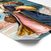 Vintage-kerstPoster | Kerstman met een boom Poster (Hoek)