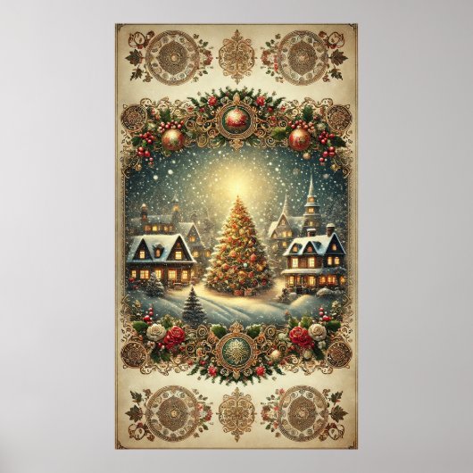 Vintage-kerstPoster Poster (Voorkant)