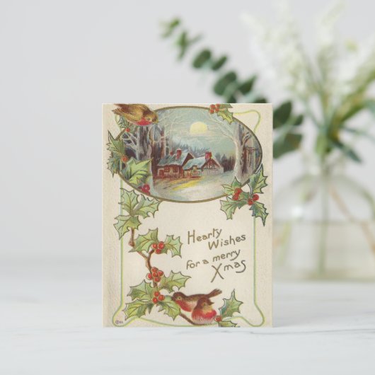 Vintage kerstpostkaart feestdagenkaart (Staand voorkant)