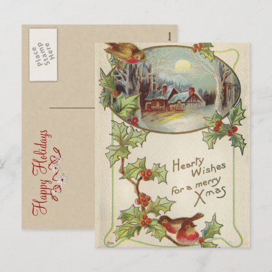 Vintage kerstpostkaart feestdagenkaart (Voorkant / Achterkant)