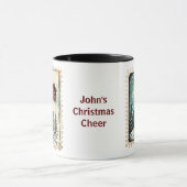 Vintage kerstpostzegels. Bewerkbare naam. Mok (Midden)