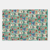 Vintage kerstpostzegels Retro Trio Gift Inpakpapier Vel (Voorkant 2)