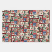 Vintage kerstpostzegels Retro Trio Gift Inpakpapier Vel (Voorkant)