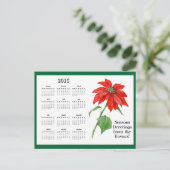 Vintage kerstpunsettia bloemenkalender feestdagenkaart (Staand voorkant)
