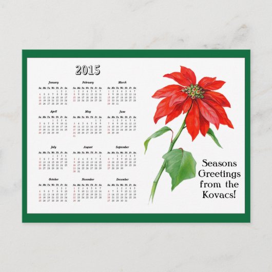 Vintage kerstpunsettia bloemenkalender feestdagenkaart (Voorkant)