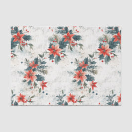 Vintage kerstpunsettia en gebladerte tissuepapier