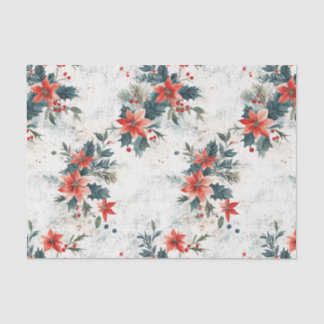 Vintage kerstpunsettia en gebladerte tissuepapier