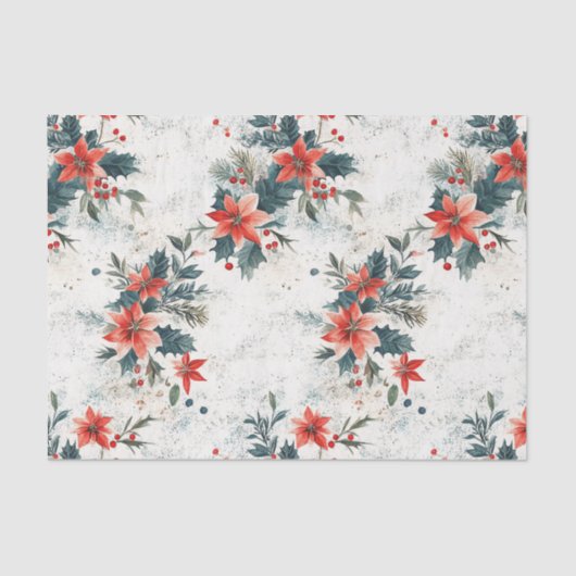 Vintage kerstpunsettia en gebladerte tissuepapier (Voorkant)