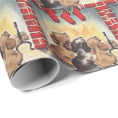 Vintage kerstPuppies wachten op Kerstmis Cadeaupapier (Rol Hoek)