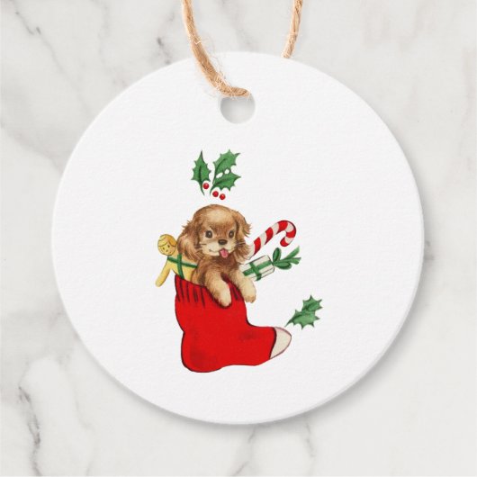 Vintage kerstpuppy bedankjes labels (Voorkant)